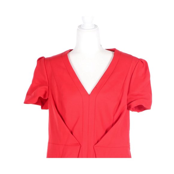 NWT Escada Natasha Red Short Sleeve Cocktail Dress w/ V-Cut Neckline - 44 /US 14 - Picture 2 of 11